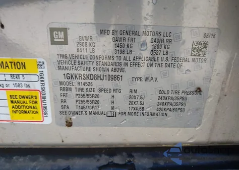 2017 GMC Acadia Limited z USA, uszkodzony, nr VIN 1GKKRSKD8HJ109861